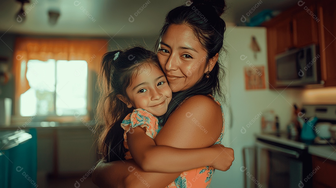 Linda mãe jovem ao lado de sua filha