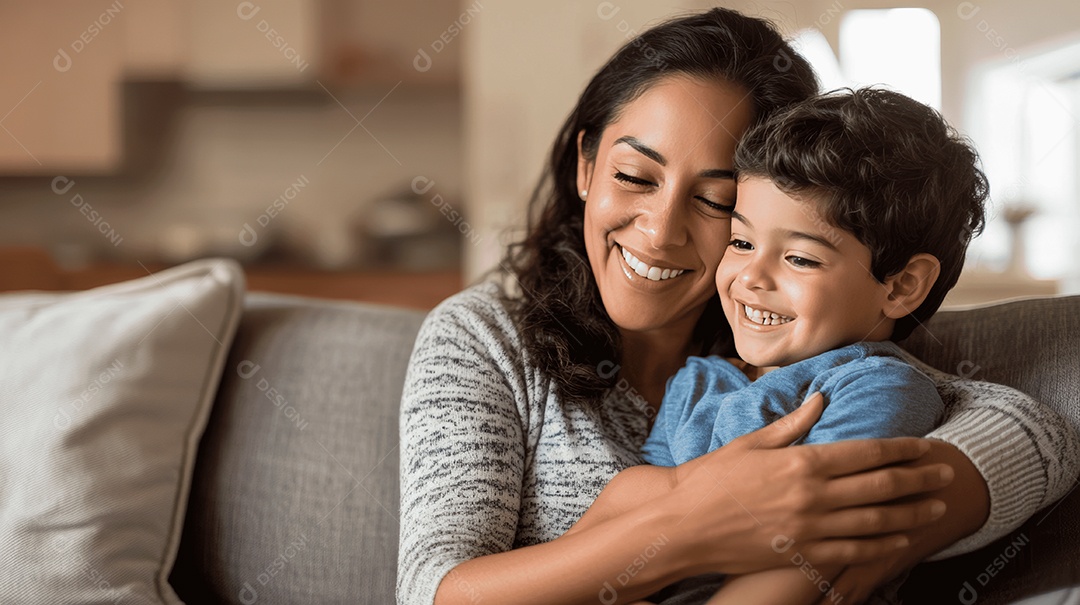 Linda mãe jovem ao lado de seu filho