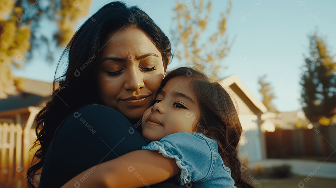 Linda mãe jovem ao lado de sua filha