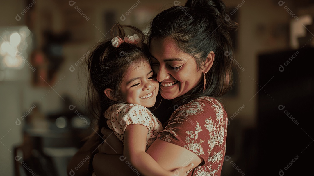 Linda mãe jovem ao lado de sua filha