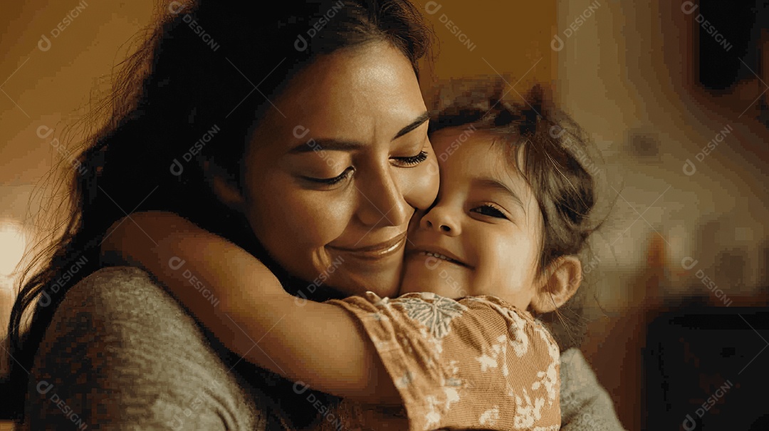 Linda mãe jovem ao lado de sua filha