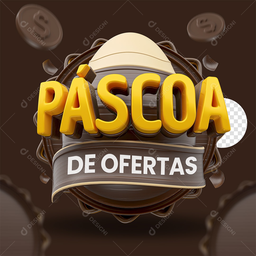 Páscoa de Ofertas Selo 3D Marrom e Dourado para Composição PSD