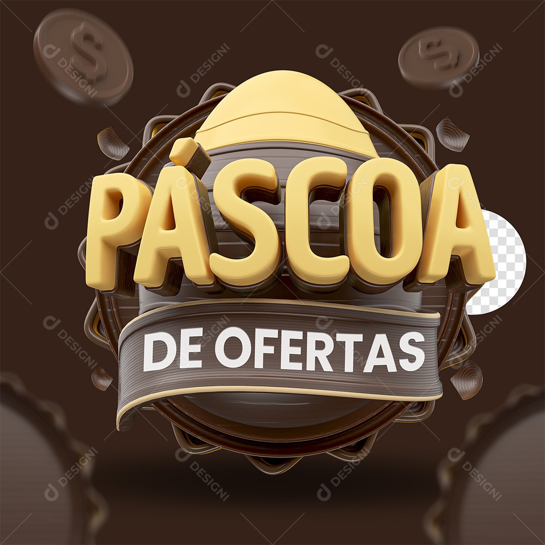 Páscoa de Ofertas Selo 3D Marrom e Amarelo para Composição PSD