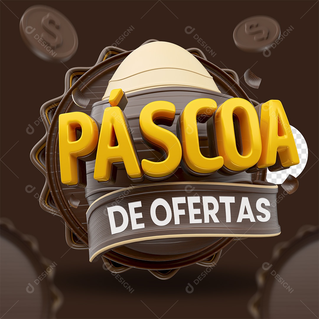Páscoa de Ofertas Selo 3D Marrom e Dourado para Composição PSD