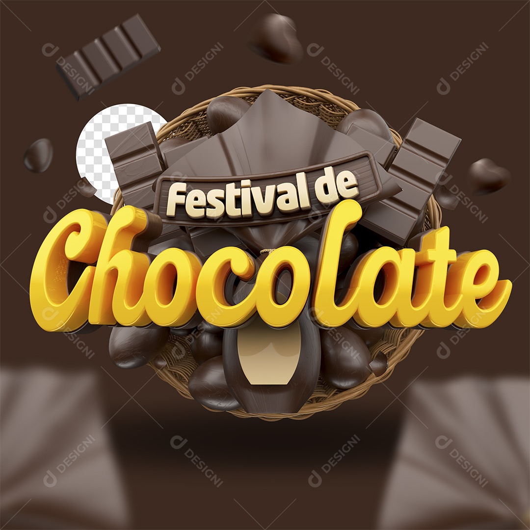 Festival de Chocolate Selo 3D Marrom e Dourado para Composição PSD