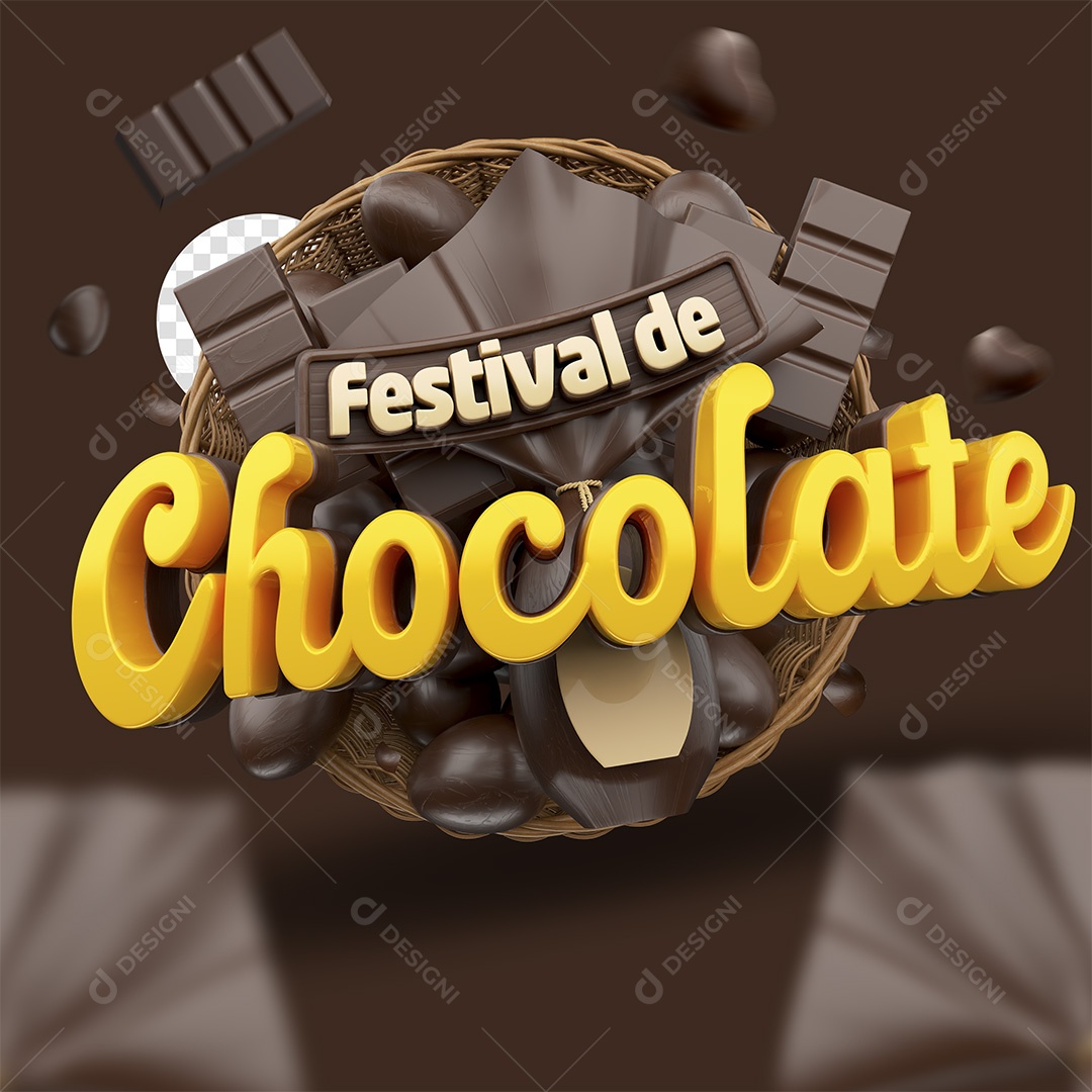 Festival de Chocolate Selo 3D Marrom e Dourado para Composição PSD
