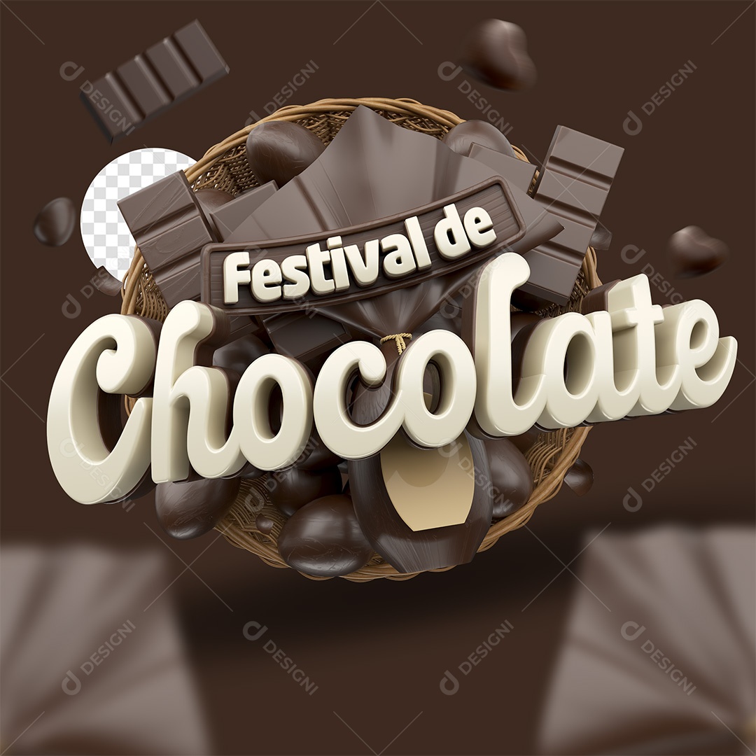 Festival de Chocolate Selo 3D Marrom e Branco para Composição PSD