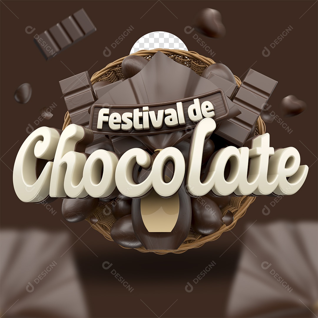 Festival de Chocolate Selo 3D Marrom e Branco para Composição PSD