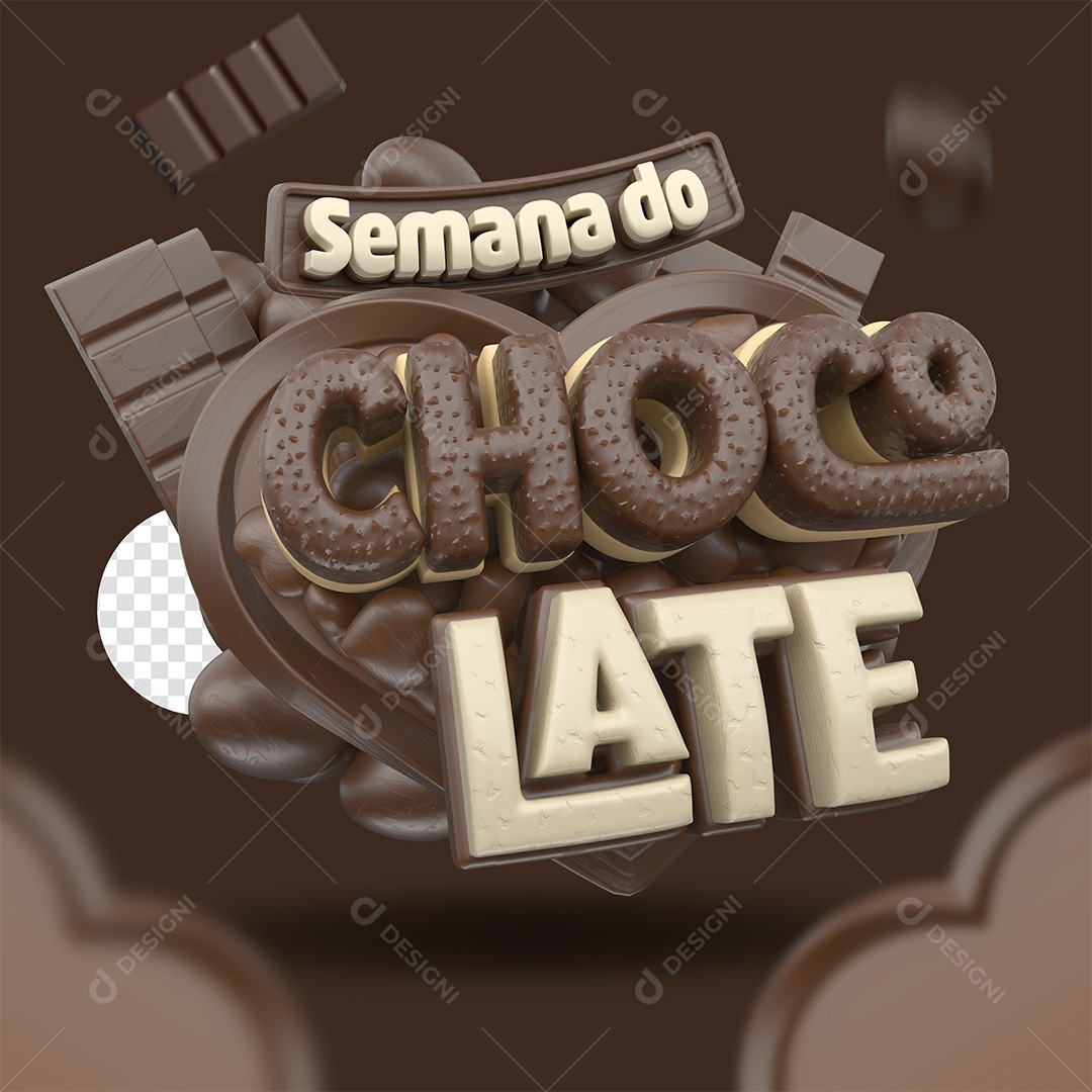 Semana do Chocolate Selo 3D Marrom e Branco para Composição PSD