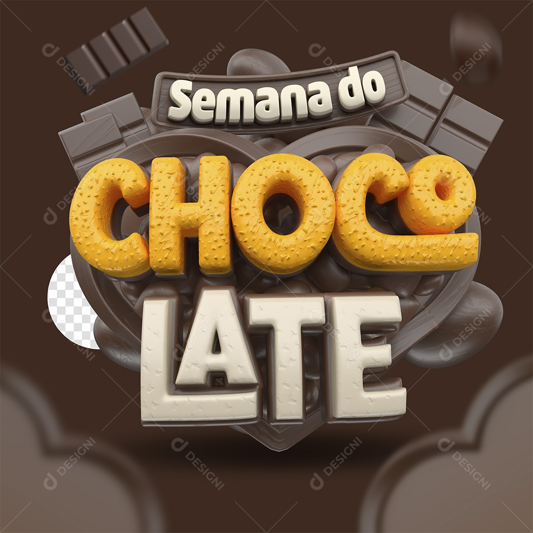 Semana do Chocolate Selo 3D Marrom e Branco para Composição PSD