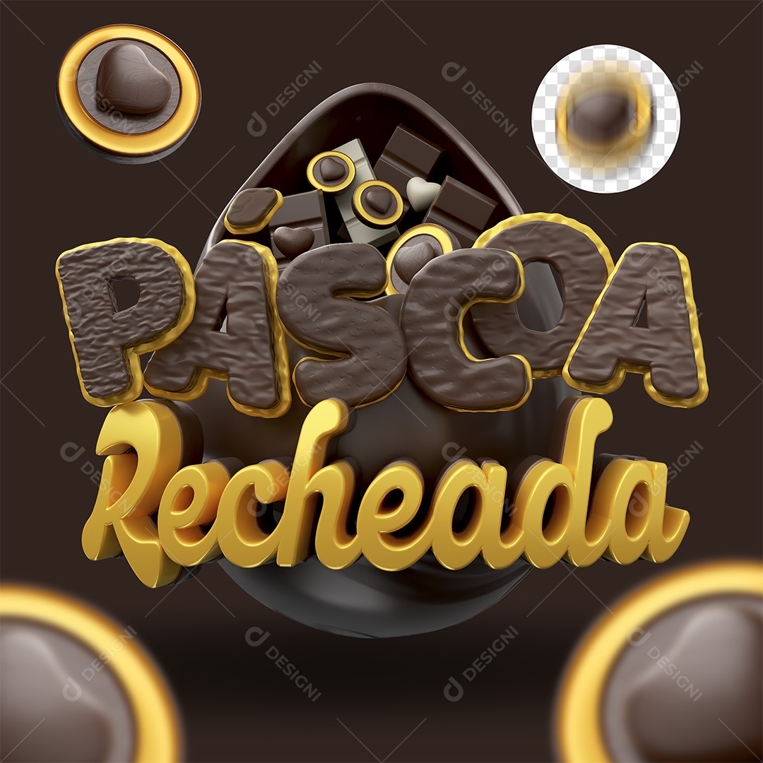 Páscoa Recheada Selo 3D Marrom e Dourado para Composição PSD