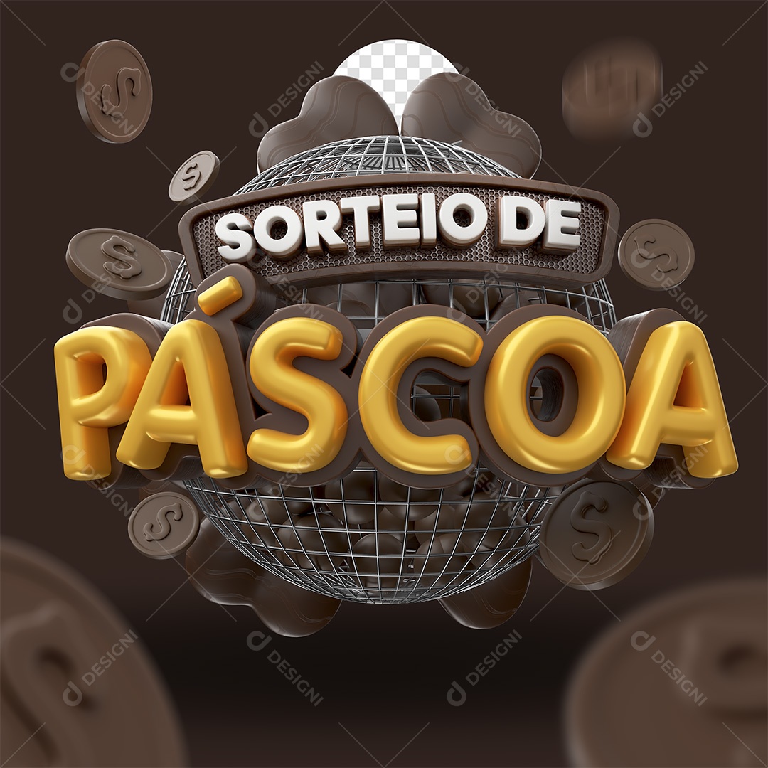 Sorteio de Páscoa Selo 3D Marrom Branco e Dourado para Composição PSD