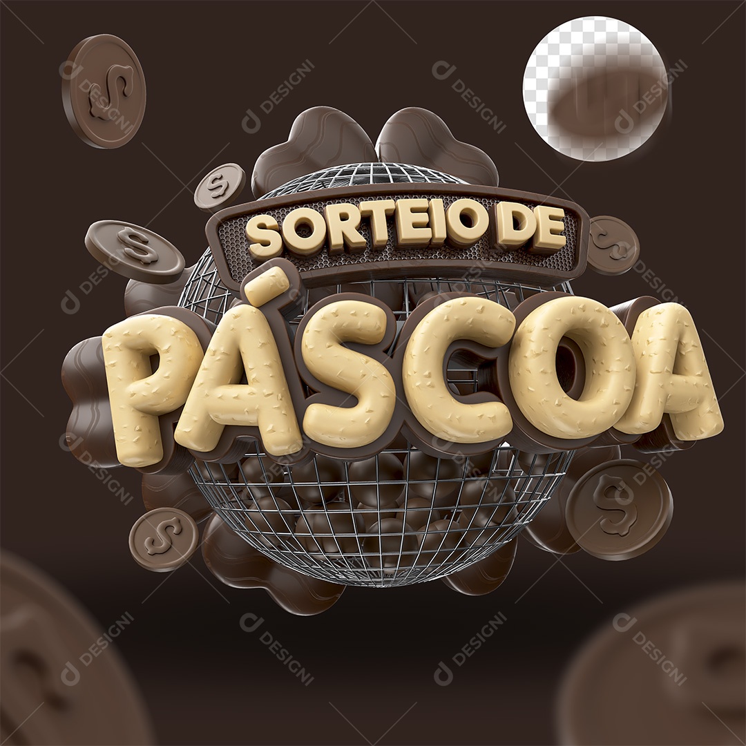 Sorteio de Páscoa Selo 3D Marrom Branco e Amarelo para Composição PSD