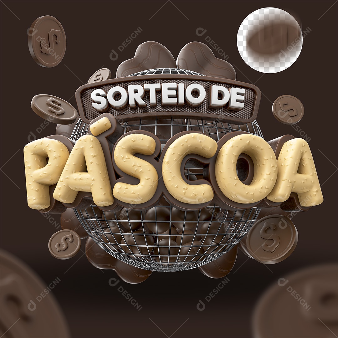 Sorteio de Páscoa Selo 3D Marrom Branco e Amarelo para Composição PSD