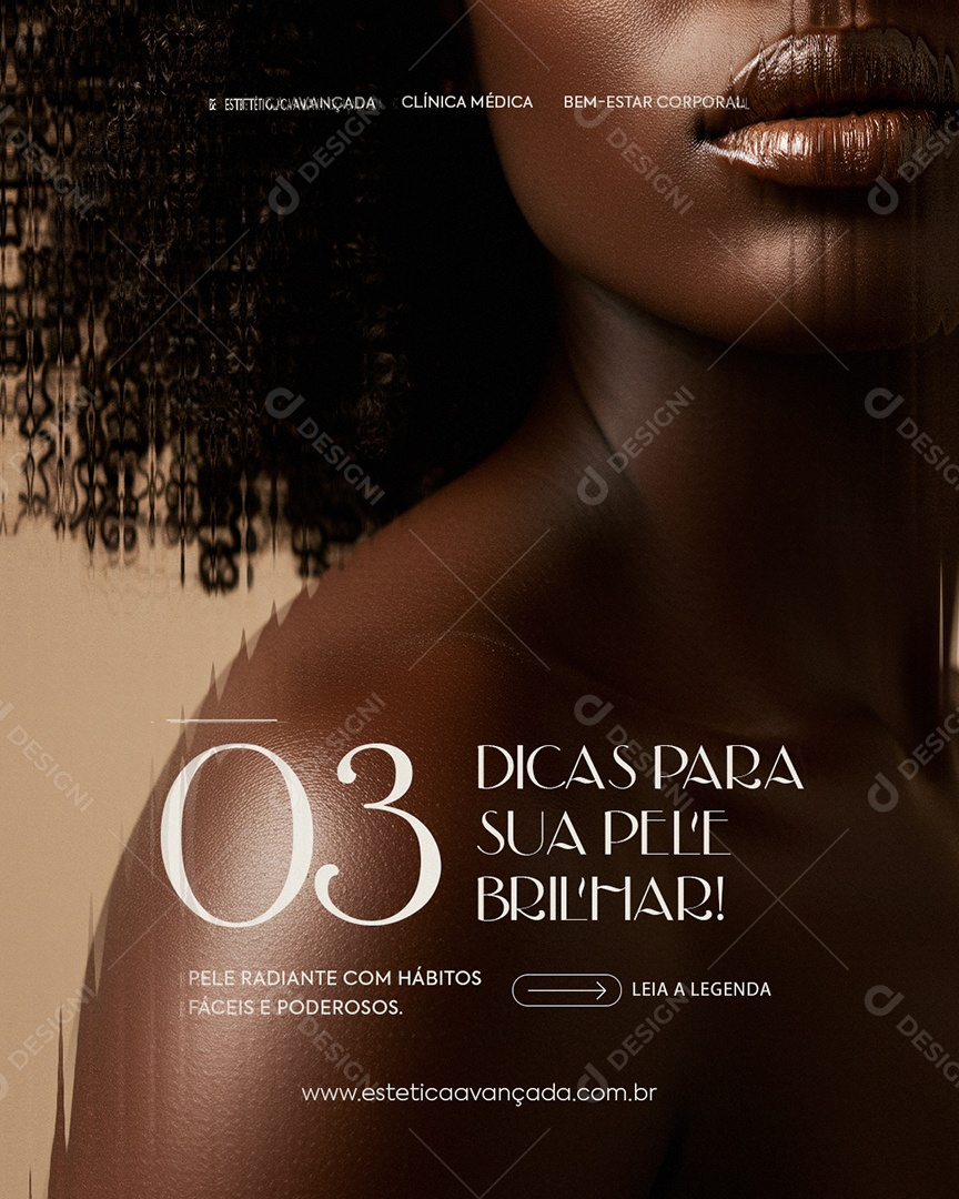 Estética Três Dicas para Sua Pele Brilhar Social Media PSD Editável