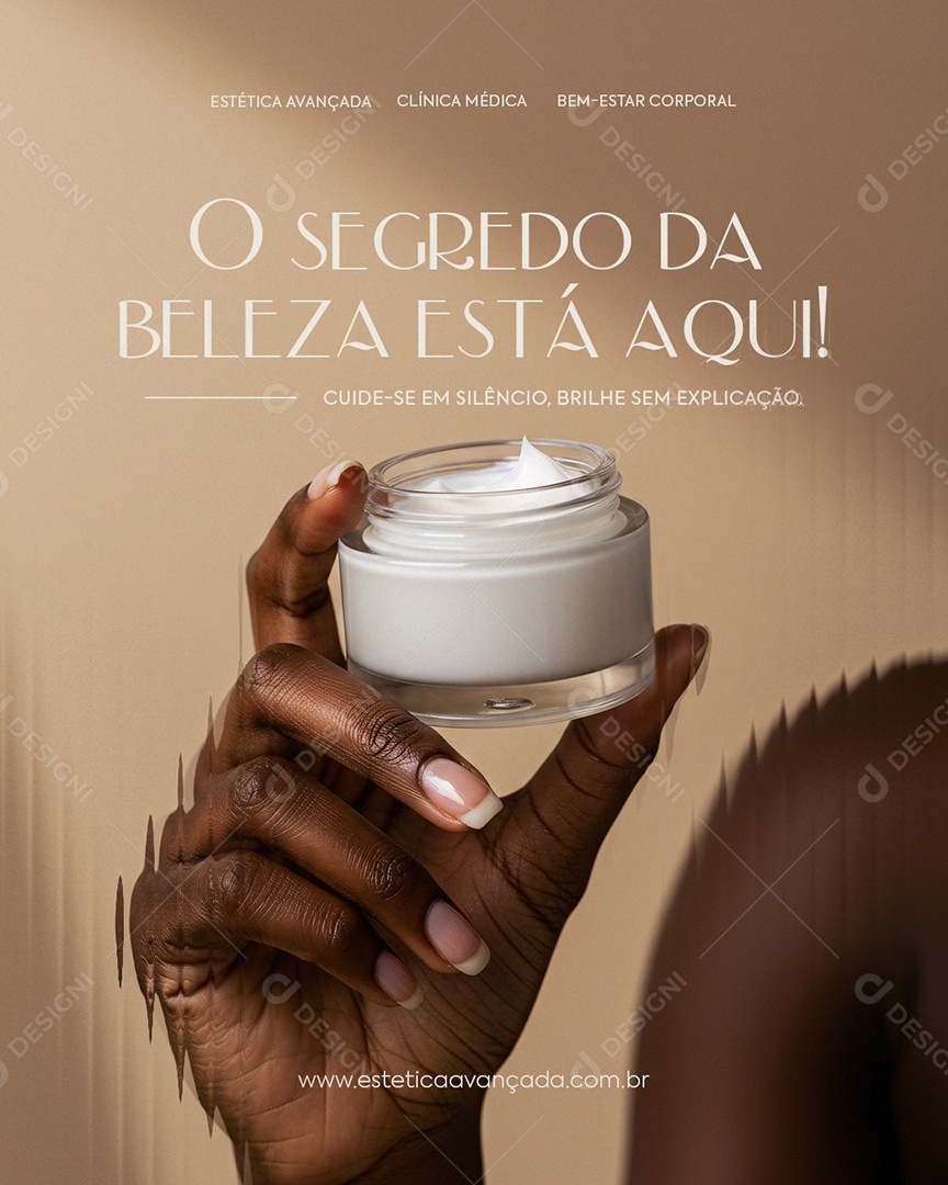 Estética O Segredo da Beleza Está Aqui Social Media PSD Editável