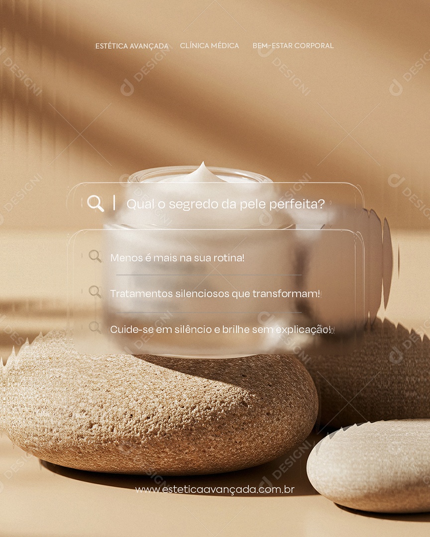 Estética Qual o Segredo da Pele Perfeita Social Media PSD Editável