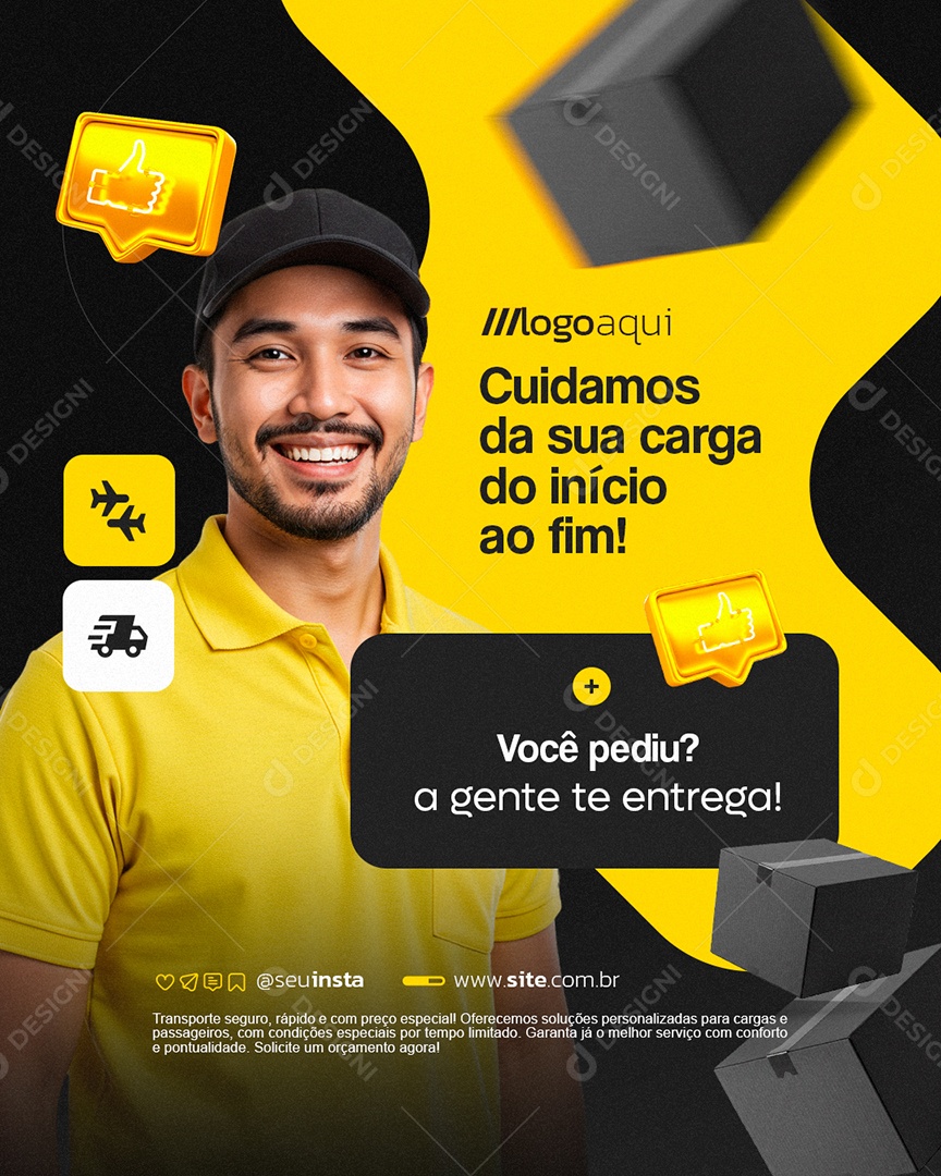 Transportadora Cuidamos da Sua Carga do Início ao Fim Social Media PSD Editável