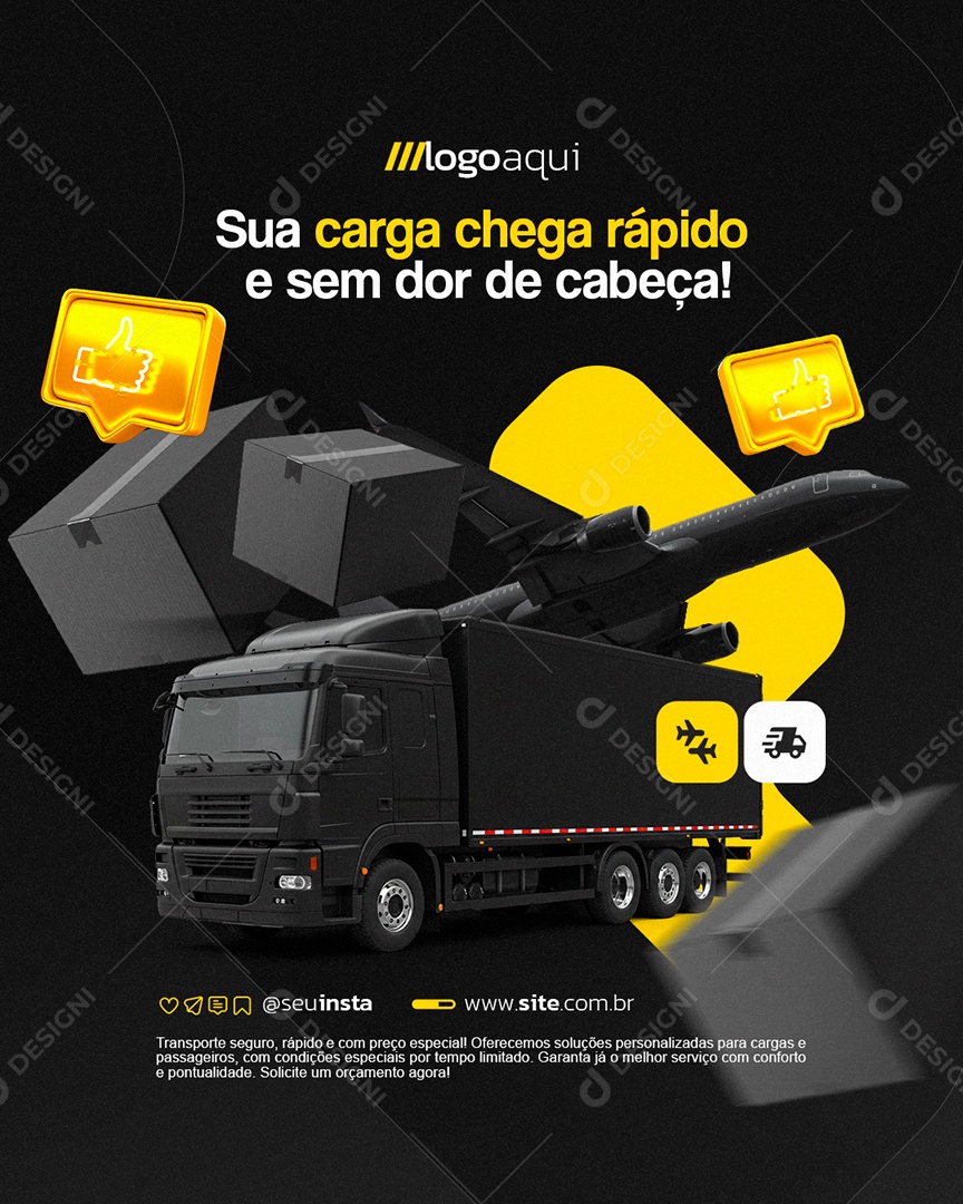 Transportadora Sua Carga Chega Rápido Social Media PSD Editável
