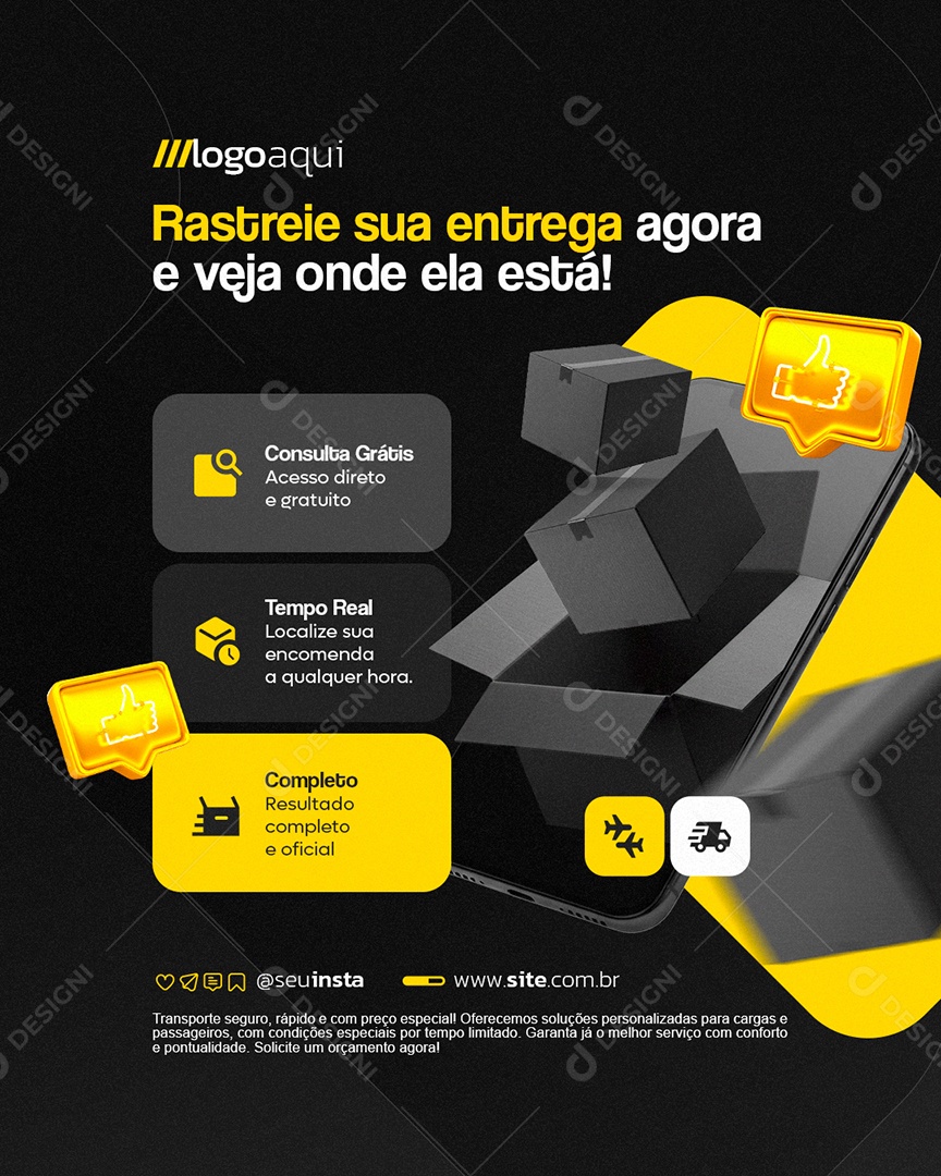 Transportadora Rastreie sua Entrega Agora Social Media PSD Editável