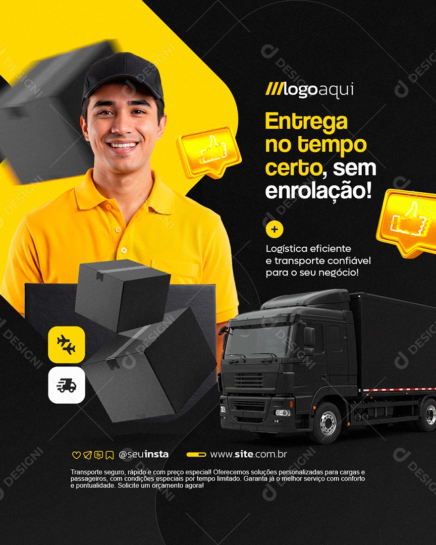 Transportadora Entrega no Tempo Certo Sem Enrolação Social Media PSD Editável