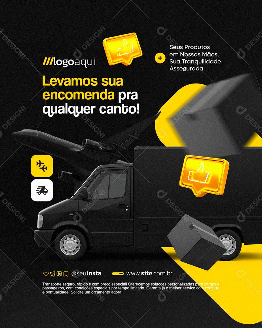 Transportadora Levamos sua Encomenda Pra Qualquer Canto Social Media PSD Editável