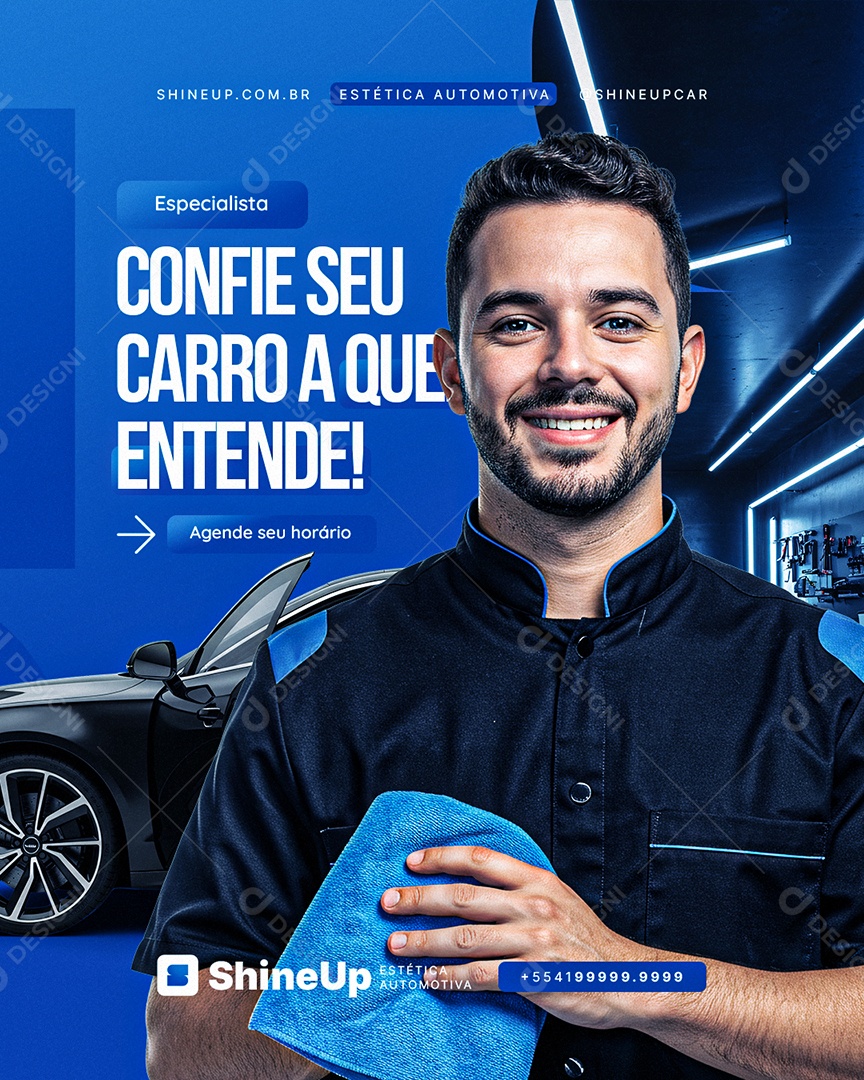 Estética Automotiva Especialista Confie seu Carro a Quem Entende Social Media PSD Editável