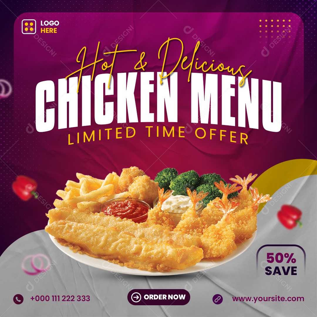 Modelo de Cardápio Frango Frito Social Media PSD Editável