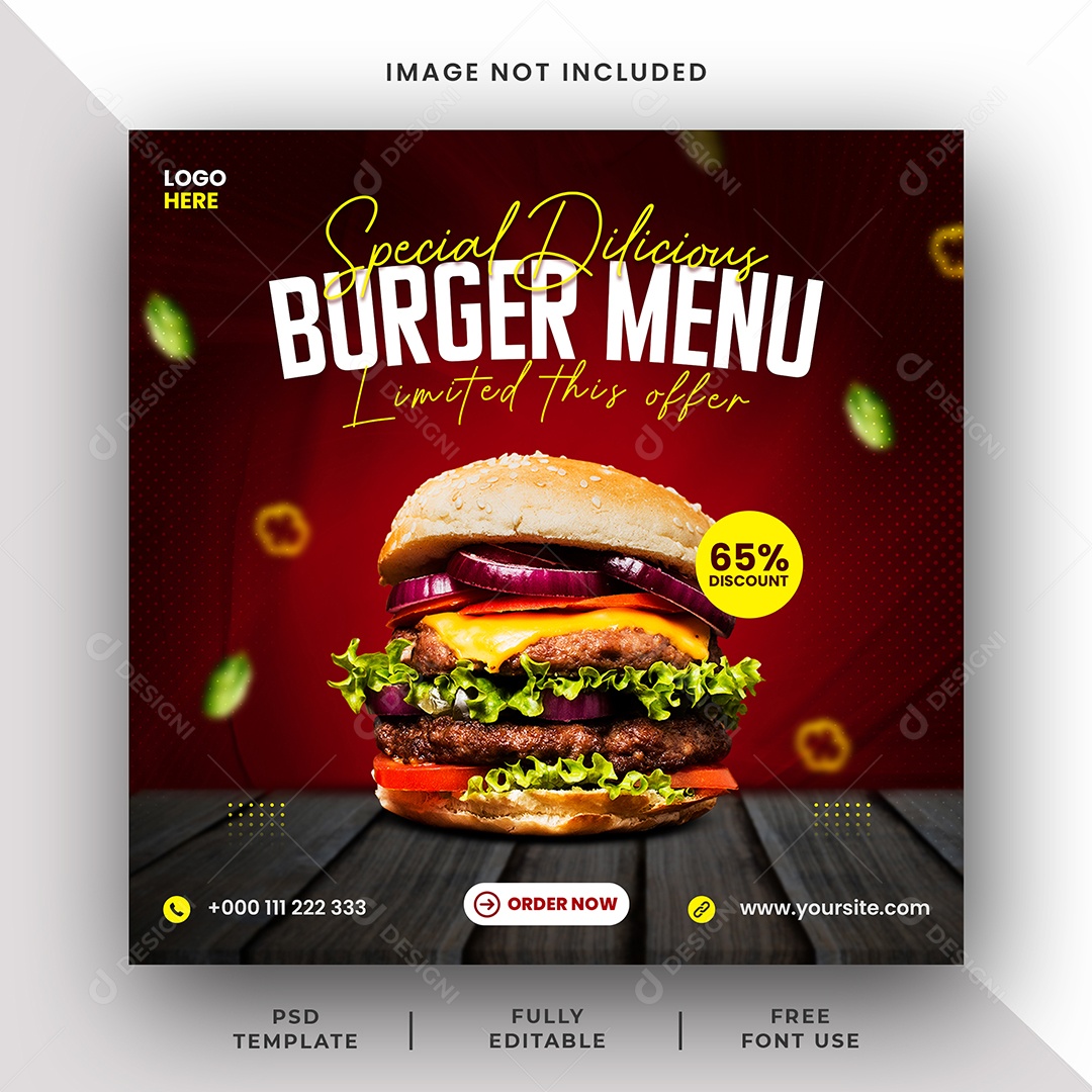 Hamburgueria Cardápio de Hambúrguer Social Media PSD Editável