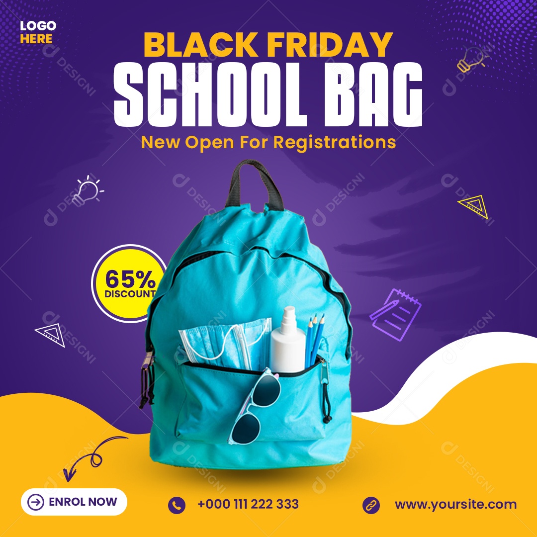 Mochila Escolar Social Media PSD Editável