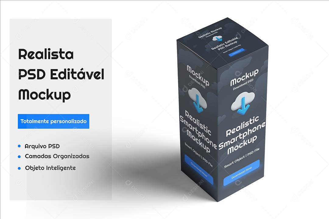 Maquete de Caixa de Embalagem Mockup PSD Editável