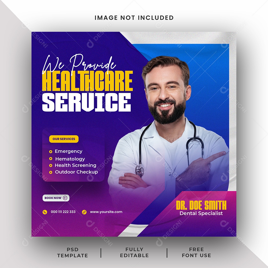 Clínica Médica Serviço de Saúde Social Media PSD Editável