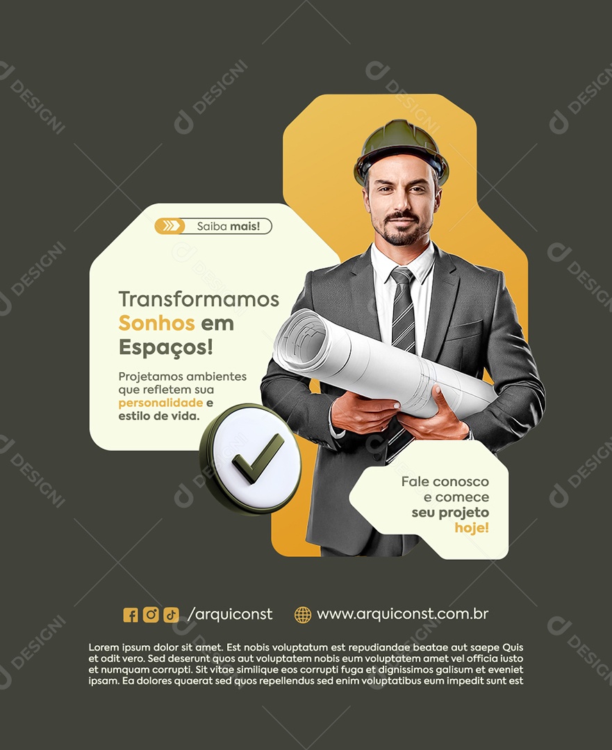 Empresa Engenharia Transformamos Sonhos em Espaço Social Media PSD Editável