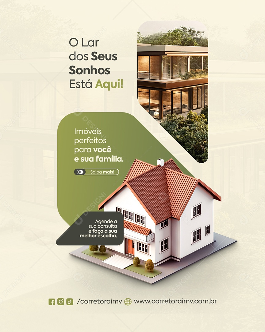 Imobiliária O Lar Dos Seus Sonhos Está Aqui Social Media PSD Editável