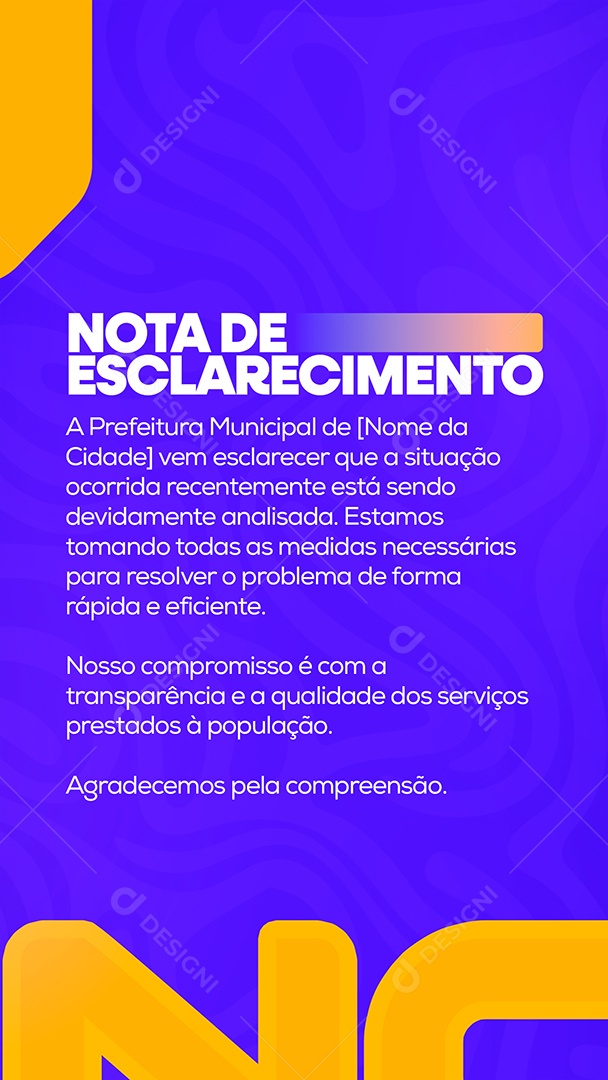 Story Nota de Esclarecimento Prefeitura Social Media PSD Editável