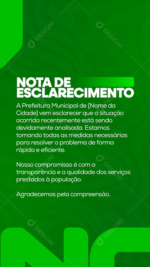 Story Nota de Esclarecimento Prefeitura Social Media PSD Editável