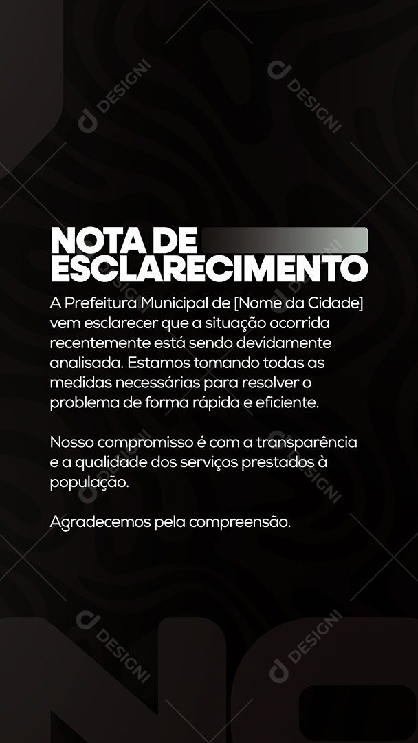 Story Nota de Esclarecimento Prefeitura Social Media PSD Editável