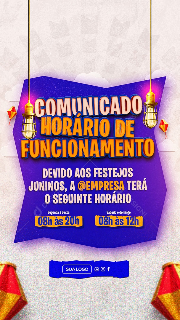 Story Comunicado Horário de Funcionamento de São João Social Media PSD Editável