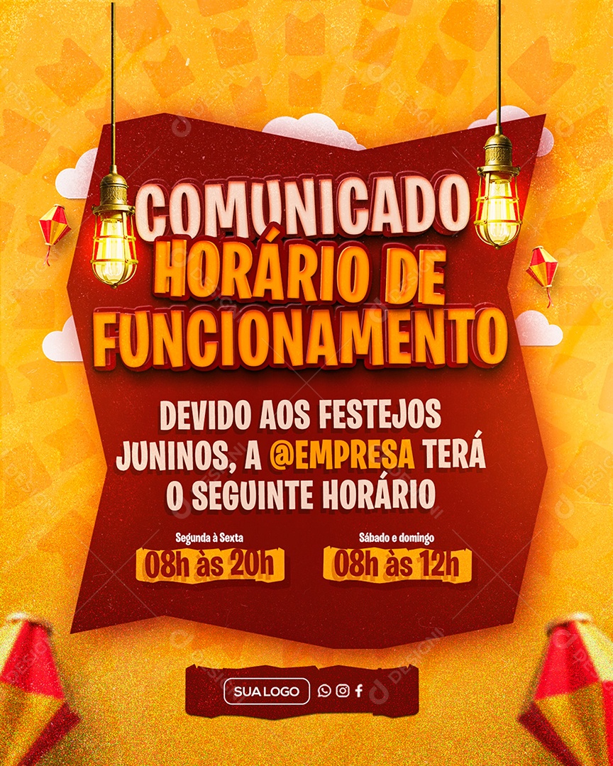 Comunicado Horário de Funcionamento de São João Social Media PSD Editável
