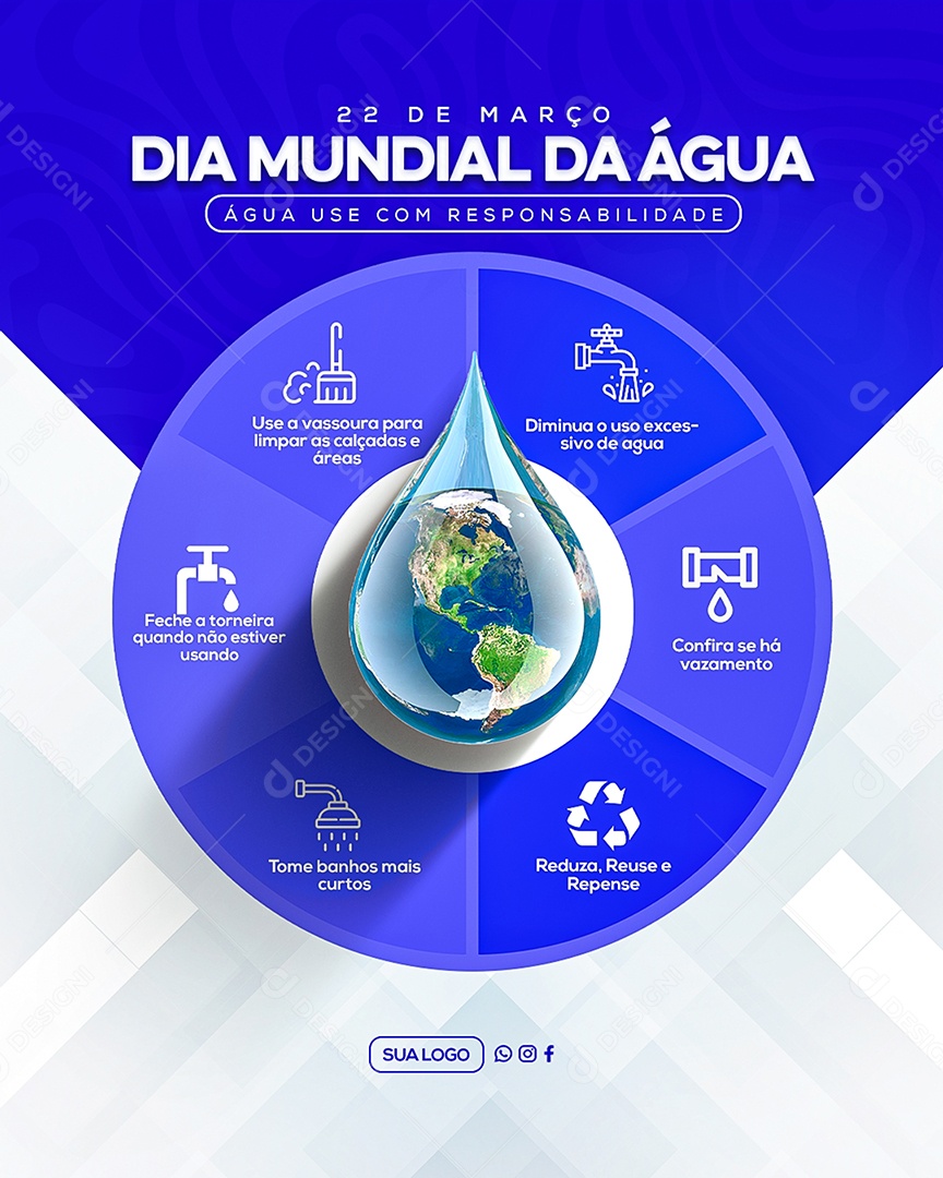 Dia Mundial da Água 22 de Março Social Media PSD Editável