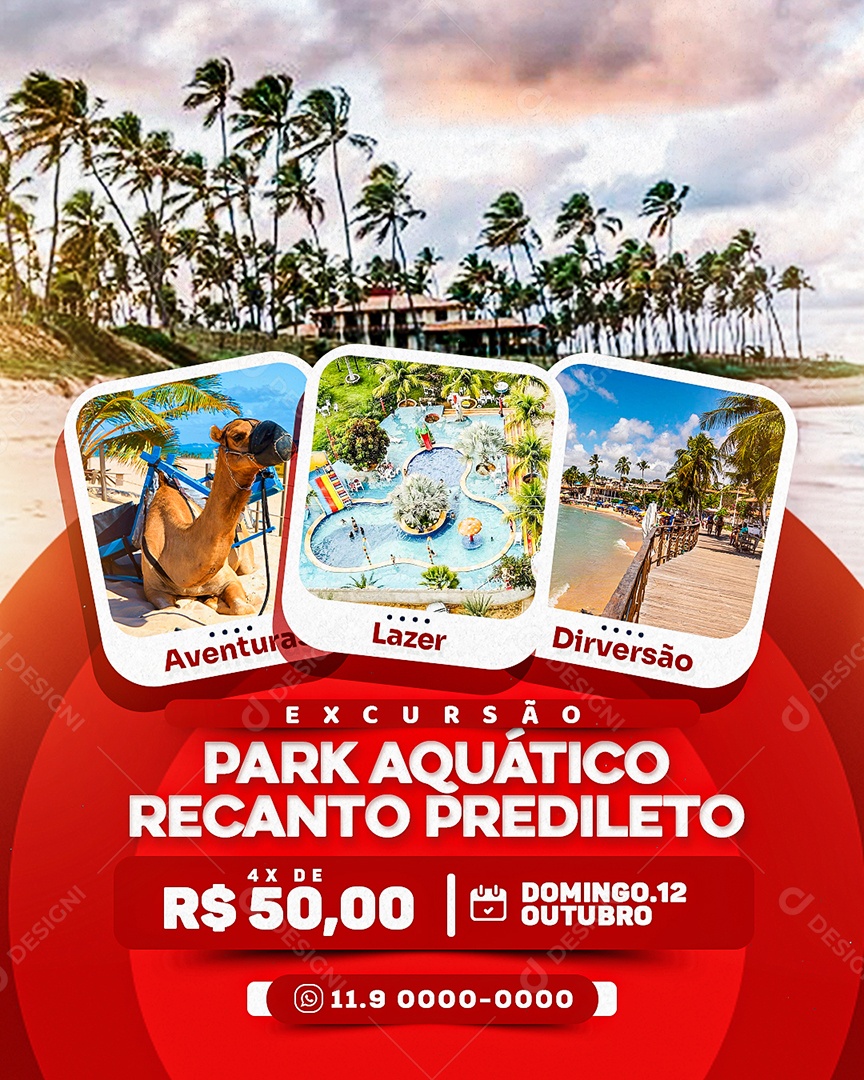 Turismo Excursão Park Aquático Social Media PSD Editável
