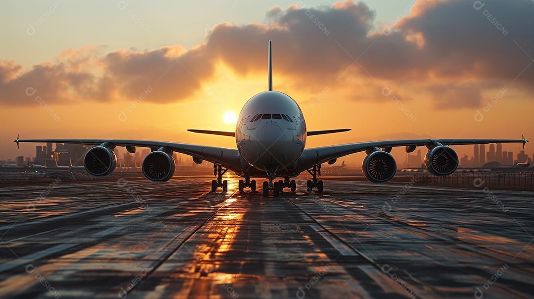 Avião comercial em pista chuvosa à noite