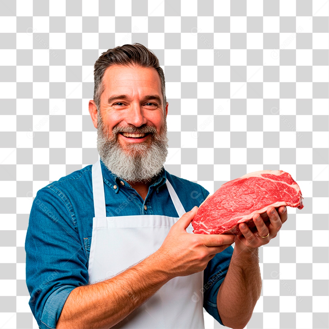 Homem Segurando Pedaço de Carne PNG Transparente