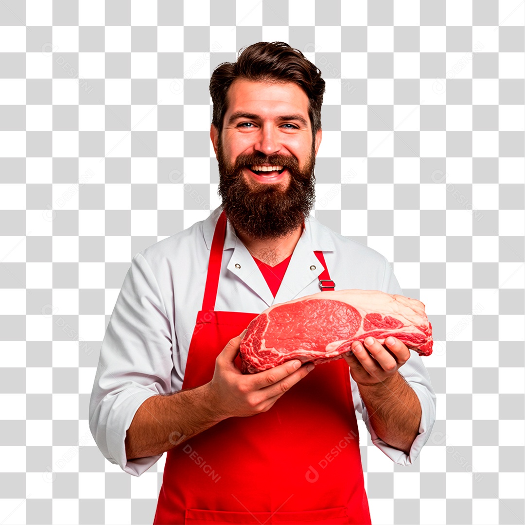 Homem Segurando Pedaço de Carne PNG Transparente