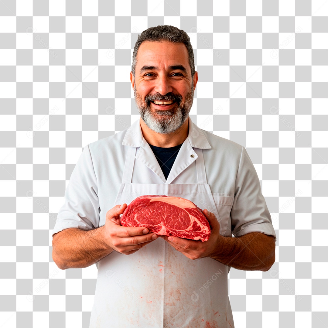Homem Segurando Pedaço de Carne PNG Transparente