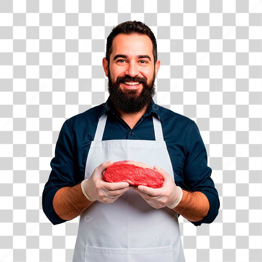 Homem Segurando Pedaço de Carne PNG Transparente