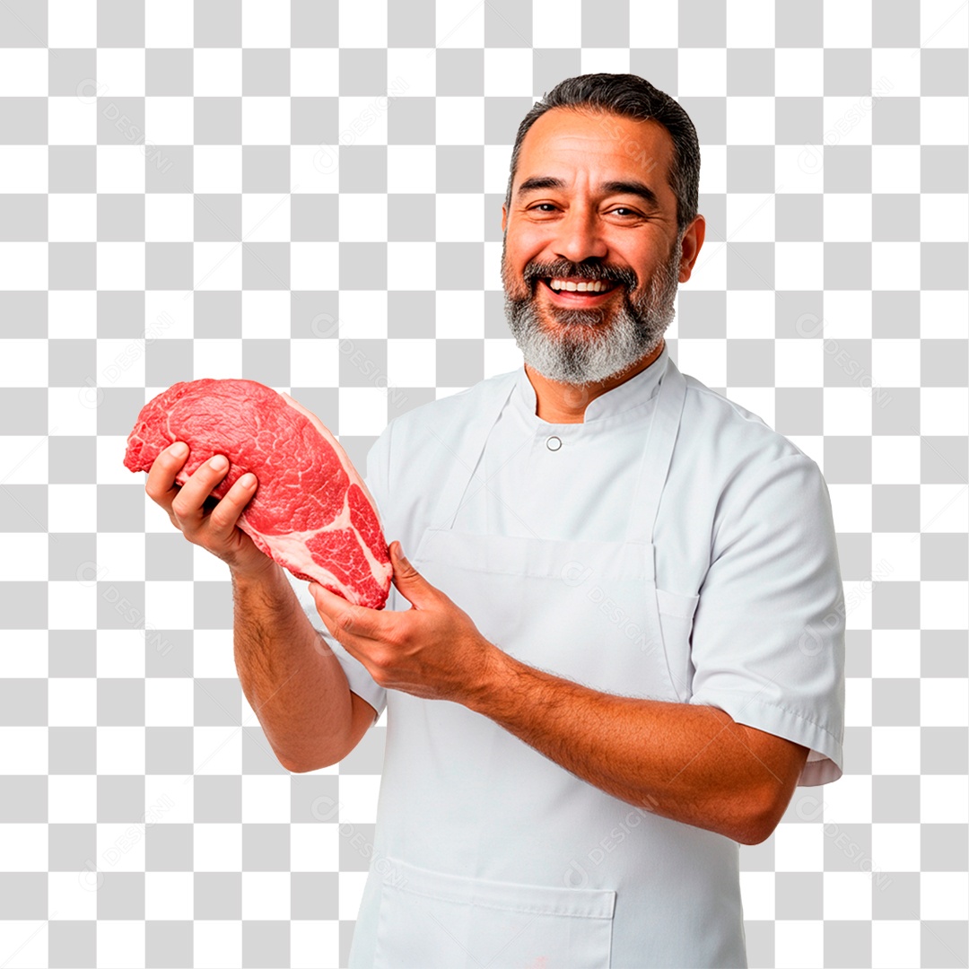 Homem Segurando Pedaço de Carne PNG Transparente