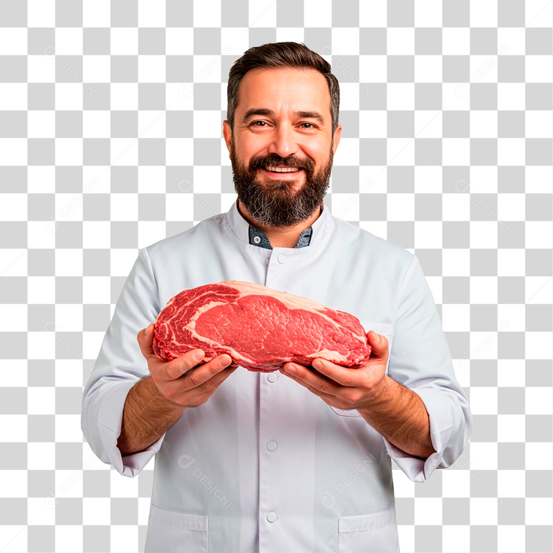 Homem Segurando Pedaço de Carne PNG Transparente