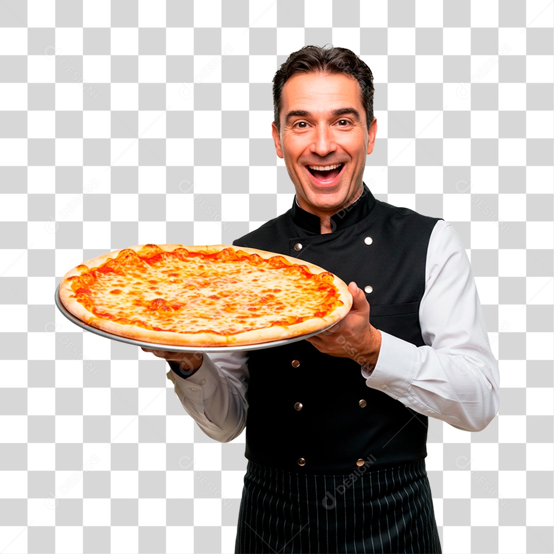 Homem com Badeja de Pizza PNG Transparente