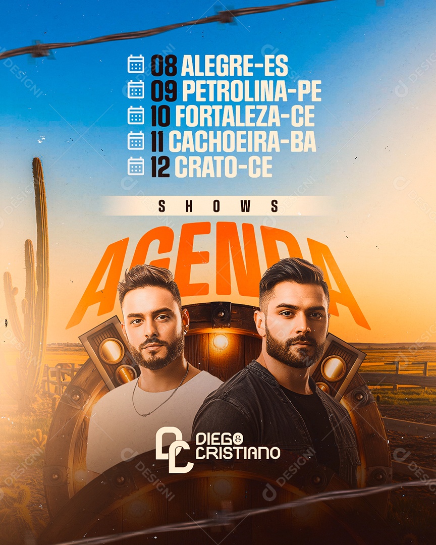 Flyer Agenda Shows Diego e Cristiano Social Media PSD Editável